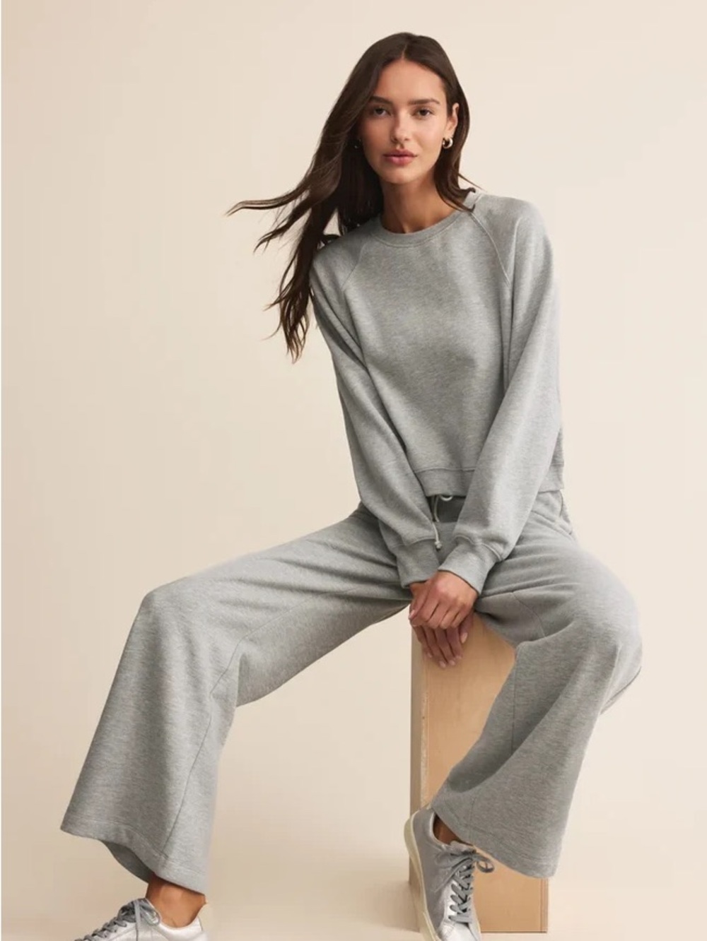 Z Supply Crop Out Sweatshirt/ Pants Set - Light Grey